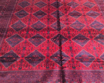 9'9x 13'6 ft excellent quality khamyab handmade afghan rug, turkman red rug, turkmen rug, persian red rug, area rug, oriental rug, khorasan