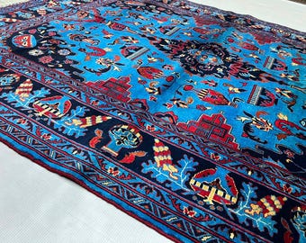 Antique Wool Rug 200 x 155 cm | Afghan Volayati Blue Medallion Area Rug