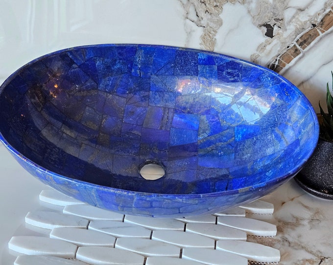 Lapis Lazuli Stone Sink Random Work Elegant Design Kitchen Vessel for Restaurant and Bar from Afghanistan, Blue Stone Sink. Bathroom sink