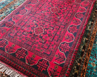 Khamyab Small Handmade Afghan Rug, new home gift, tiger rugs mandir for home, Valentine's gift, sumac rug, indoor rug, kitchen rug, kids rug