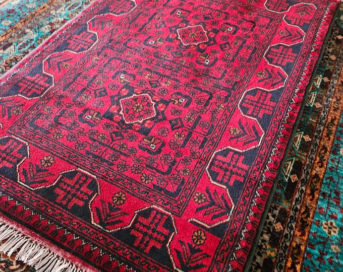 Khamyab Small Handmade Afghan Rug, new home gift, tiger rugs mandir for home, Valentine's gift, sumac rug, indoor rug, kitchen rug, kids rug