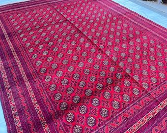 Thick Wool Rug 347 x 256 cm | Bokhara Carpet, Red Navy Area Rug