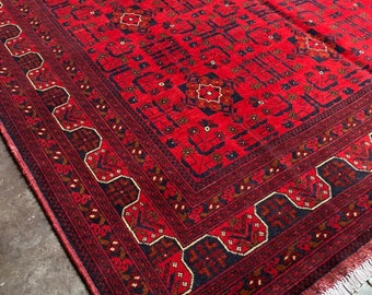 7 x 10 Ft Afghan Khamyab Rug, Tribal Persian Style with a Dark Maroon Color | Living room rug