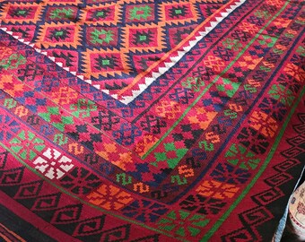 Beautiful Afghan Kilim, Maimana Kilim, Large Area Kilim, Rug, Oriental Kilim, Big size Kilim, Flat Rug, Maimana kilim, Kilim Rug, Afghan Rug