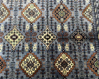 Traditional Wool Rug 7'5" x 5'1" ft Afghan Volayati Blue Medallion Area Rug
