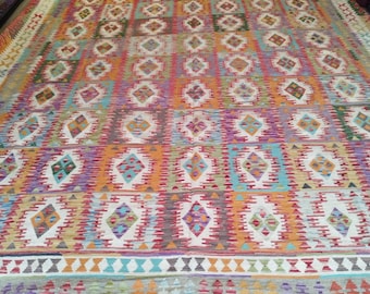 10x16 Afghan Kilim, washable rugs, small rug, housewarming gift, faded rug, farmhouse decor, berber carpet, colorful rug, jute rug, turkish