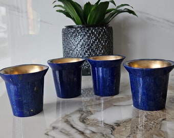 1 Piece Handmade Afghan Lapis Lazuli Espresso Cup Glasses Wine Whiskey Glass Teacup, Copper Interior