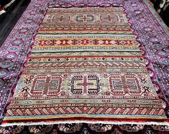 Kazak Rug 3'4X4'10 Ft Afghan Caucasian Rug | Area Rug Large