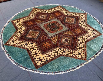 7 feet Diameter Afghan Chobi Rug, Circle Circular Round rug, Homemade Christmas gifts, Home depot, Case, Scandinavian decor, Silk rugs