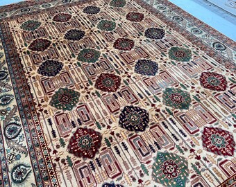 Best Wool Rug | 11'9" x 8'4" ft Afghan high quality Beljik Area Rug, Ivory Floral Medallion