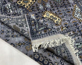 Thick Wool Rug 9'10" x 6'7" ft | Afghan Volayati Area Rug, Slate Navy Ivory