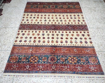 5x8 afghan area rug, carpet bag purse, hooked rugs large, tribal rug, sumak rug, antique distressed, persian rug, nursery decor, chindi rug