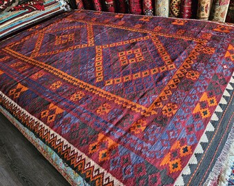 7x10 Afghan Kilim Rug, entryway rug, eco-friendly, medallion era rug, woven rug, bohemian rug, tiny home, tribal rug, modern furniture