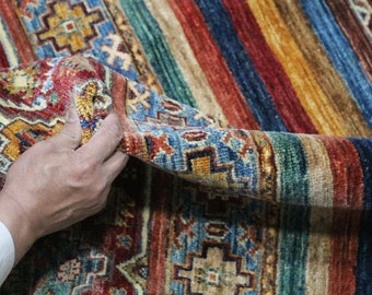 High quality afghan rug, boho rug, stunning rug, abstract rug, afghan chobi rug, hand knotted rug, 4.93x 6.45 ft . free shipping worldwide