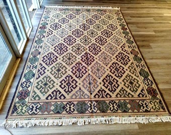 Brand new well-made Sumac Red Afghan hand-woven kilim rug, Area interior rug, Floor Red, Living room size rug, Traditional Wool Red Rug