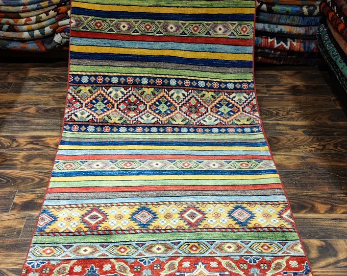 Runner rug Kazak Rug 2.9X9.9 Ft Afghan Caucasian Rug | Area Rug Large | Vintage Rug | Afghan rug | Persian rugs | Turkmen rug | kilim rugs