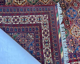 Handwoven Wool Rug 355 x 258 cm | Afghan Merinos Area Rug, Red Navy Medallion