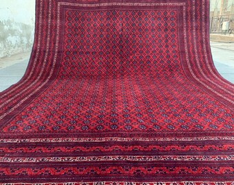 8x12 Ft Khamyab High-quality floor rug, Big size rug, Bokhara Turkmen rug, Red Persian decor rug, Soft Woolen Living room rug, Afghan Rug