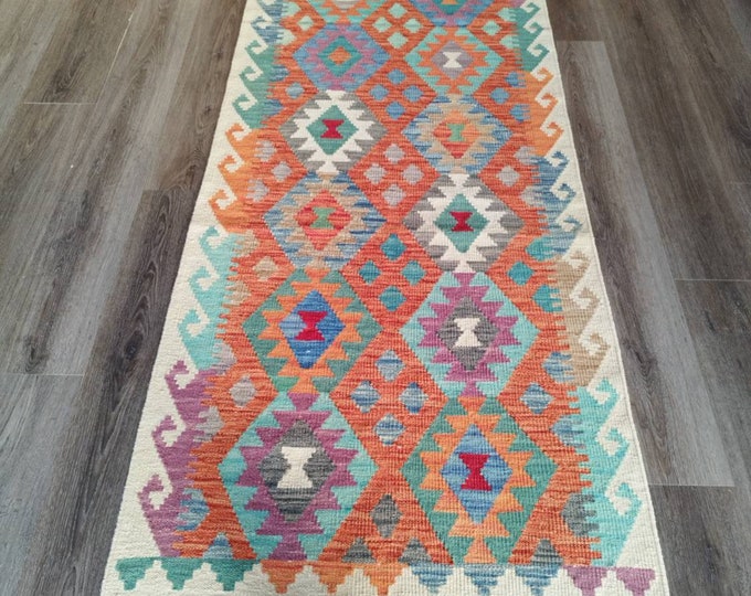 Runner Afghan woolen kilim, Kilimrug, Geometric rug, bedroom rug, Hallway runner, Rug Runner, Colorful runner Kilim, Persian kilim Runner