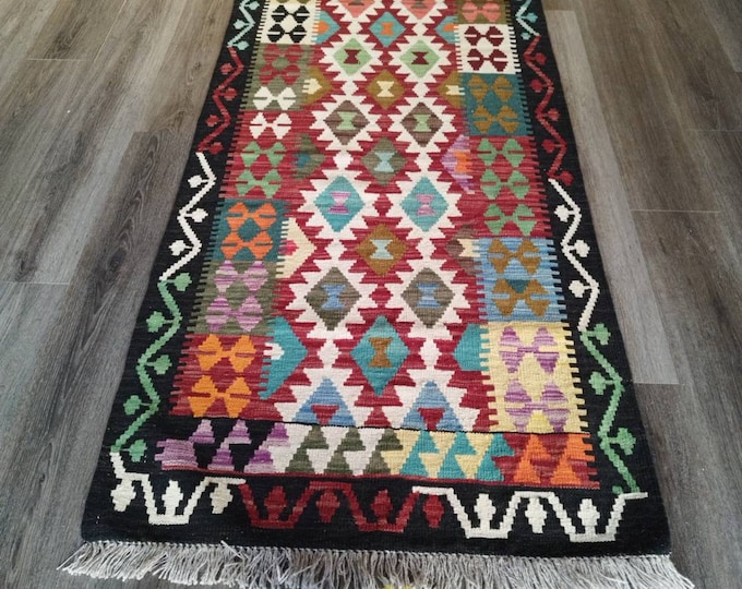 Runner Kilim afghan wool rug, decorative rug, hand made rug, entryway rug, handmade flatvoven rugs, faded rug, home decor rug, Navajo rugs