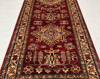 Handmade Runner 9x2.6 Feet Ghazni Afghan Rug, Persian Designed For Living Room | Wool Area Oriental Carpet, Maroon Colored