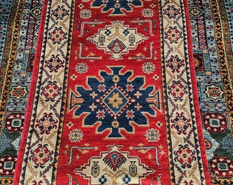 Runner rug Kazak Rug 2.8X10.2 Ft Afghan Caucasian Rug | Area Rug Large | Vintage Rug | Natural Dyes and Wool | Bedroom Rug | Rugs for Living