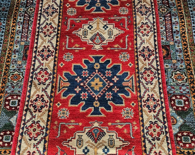Runner rug Kazak Rug 2.8X10.2 Ft Afghan Caucasian Rug | Area Rug Large | Vintage Rug | Natural Dyes and Wool | Bedroom Rug | Rugs for living