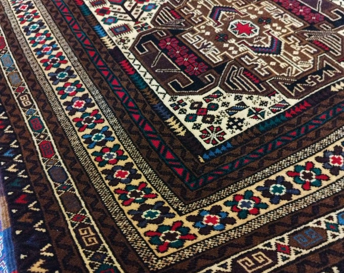 3.10x6.8 Ft Stunning Blue Baluch Wellmade Afghan Rug Extremely Soft Wool, Vintage Runner Rug, Turkish Runner Rug, Runner Handwoven rug