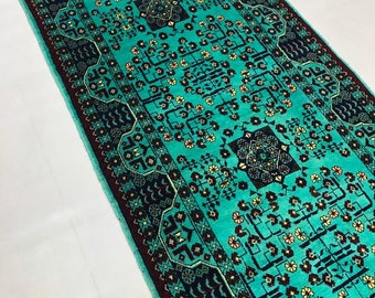 Runner Rug, Hallway Carpet, Authentic Green Neon Khamyab Afghan Rug, Persian Styled Carpet | 3x10 feet