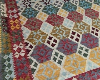 10x16 Afghan Kilim, washable rugs, small rug, housewarming gift, faded rug, farmhouse decor, berber carpet, colorful rug, jute rug, turkish