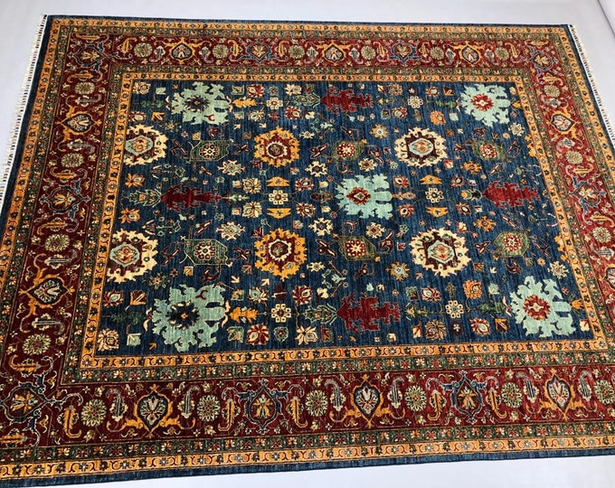 10x8 Feet Top Quality Mamluk Handmade Afghan Rug, Persian Designed from Tribal Ghazni | Living room Carpet, Dark Blue Colored