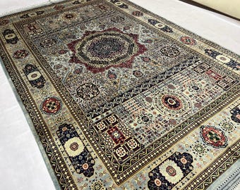 Geometric Wool Rug 300 x 200 cm | Afghan Volayati Blue Gray Area Rug