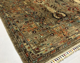 7x10 Feet Top Quality Mamluk Handmade Afghan Rug, Persian Designed from Tribal Ghazni | Living room Carpet, Brown Colored