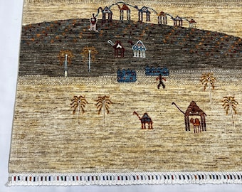 Folk Art Rug 242 x 171 cm| Afghan Mamluk Area Rug, Beige Brown Multi