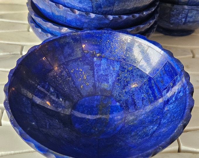 10 Cm Hand Crafted Lapis Lazuli Bowl Ovel Shape, Royal Blue Color Handmade Dish from Badakhshsan Afghanistan Active Restock requests: 0