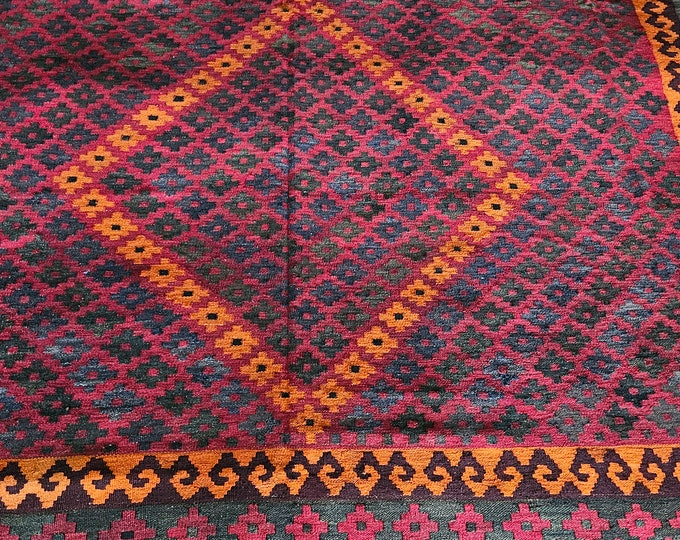 Vintage Afghan woolen kilim rug, Persian Kilim hand-woven Kilim rug, Handmade vintage oriental rug, Natural Handmade Kilim Oriental Rug