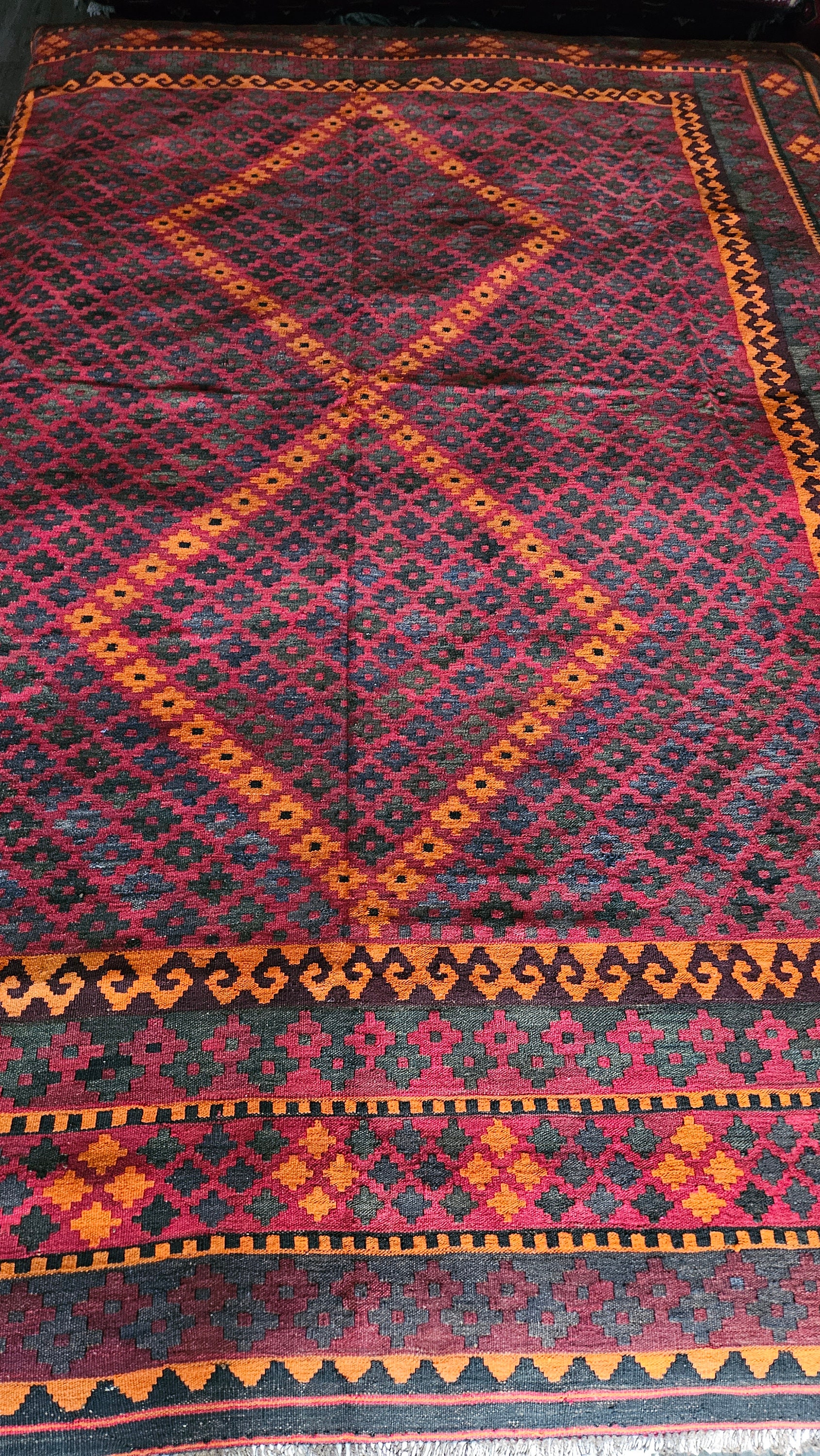 Vintage Afghan woolen kilim rug, Persian Kilim hand-woven Kilim rug,  Handmade vintage oriental rug, Natural Handmade Kilim Oriental Rug