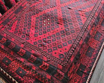 8x10 Afghan Kilim Rug, bedroom rug, faded rug, hooked rugs large, braided rugs, kids rug, chindi rug, knit deisgn, carpet stores, entrance
