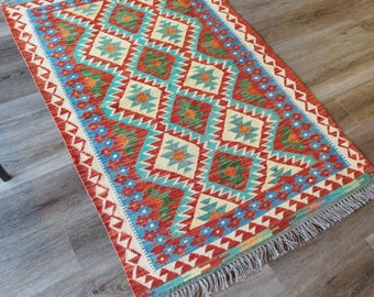 3x5 Kilim rug Afghan Wool Kilim, colorful woven rugs, oushak vintage rugs, sumak rug, boho rug, surya rugs, sumac rug, modern furniture rug