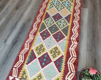 Runner Afghan woollen kilim, Kilimrug, Geometric rug, bedroom rug, Hallway runner, Rug Runner, Colorful runner Kilim, Persian kilim Runner