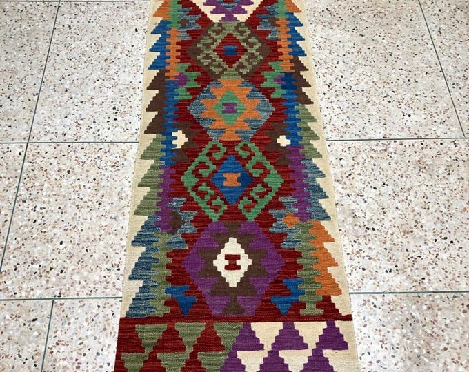 2'5x9'5 Afghan Wool Kilim, hall runners, carpet bag purse, shag rug, large floor rugs, fluffy rug, modern rug, amazon rugs, war rug