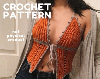 CROCHET PATTERN - Poppy Front Tie Halter Top