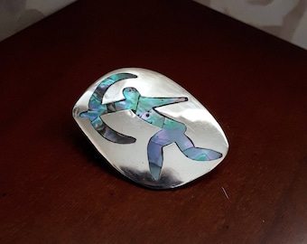 Épingle d'ormeau mexicaine vintage en argent sterling : broche guerrier aztèque