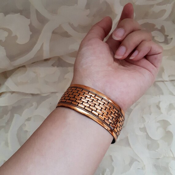 Vintage Solid Copper Brick Road Cuff Bracelet - W… - image 2