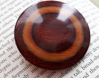 Charming round, circle brown pin brooch. Wood imitation. Gift idea