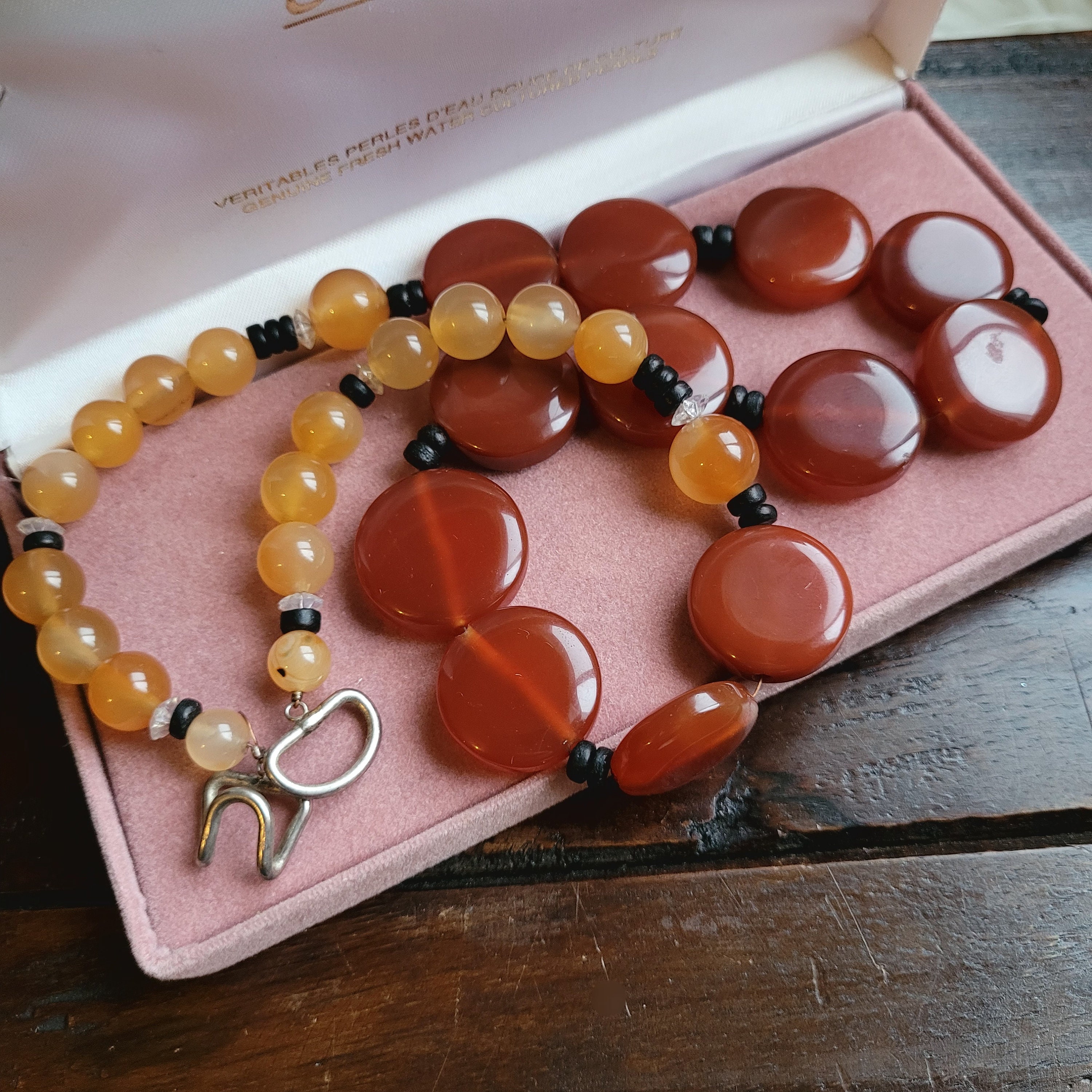 アンティークビーズ/カーネリアンネックレス ヴィンテージカーネリアン宝石ビーズネックレス：長さ22 1/4インチ