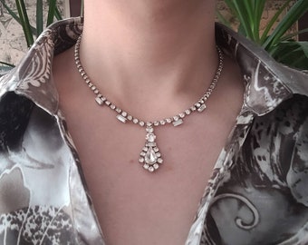 Collier vintage Jay Flex en argent sterling avec strass - Court