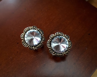 Pendientes vintage de cristal Rivoli en tono dorado
