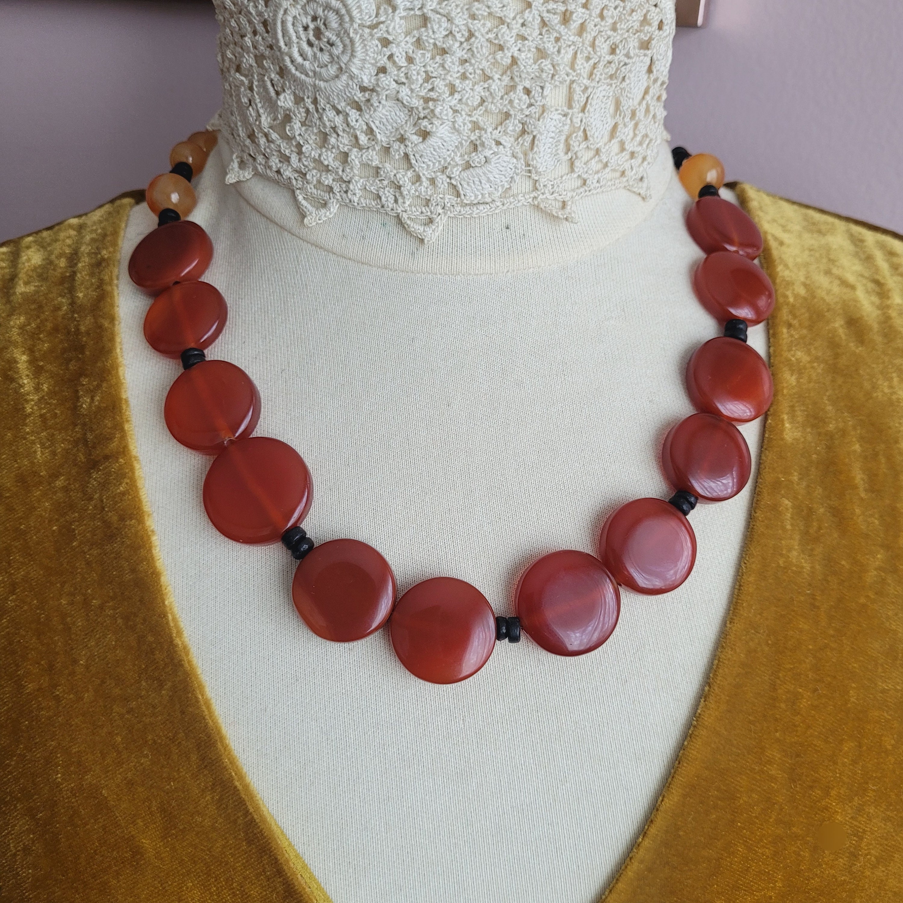 アンティークビーズ/カーネリアンネックレス ヴィンテージカーネリアン宝石ビーズネックレス：長さ22 1/4インチ