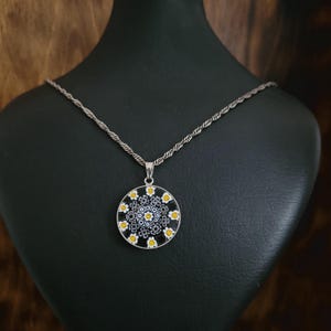 Vintage Venetian murano millefiori glass pendant necklace. Sterling silver penand and chain. Marked. Gift idea.